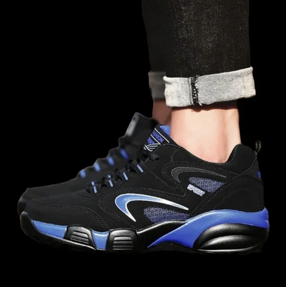 NWOT Men's US 6.5 Casual Fashion Sport Tennis Shoes, Black & Blue - Picture 3 of 9